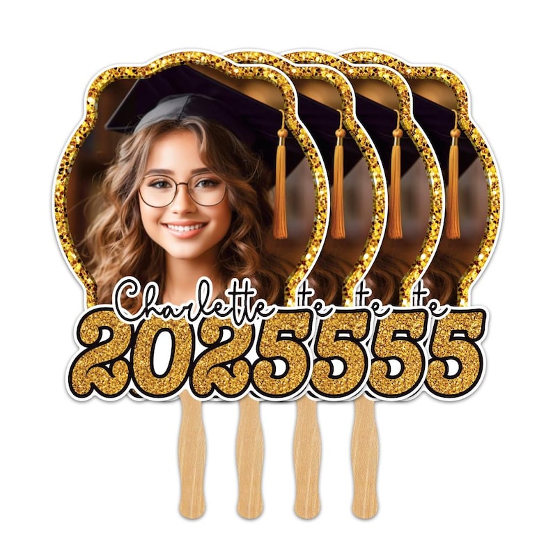 Custom Face Fans With Wooden Handle, Graduation Head, Grad Face Fans, Class of 2025 Head Fans, Graduation Faces on a Stick