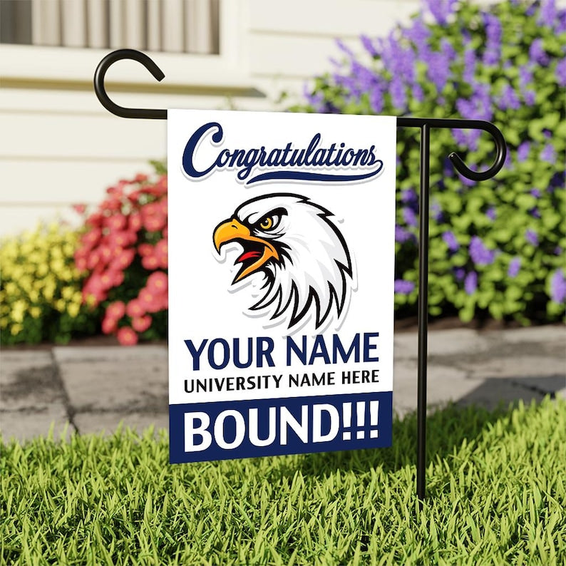 Personalized College Bound Garden Flag, Double Sided Future Graduate Custom Decor, University Bound Yard Sign, Class of 2025 Graduation Flag