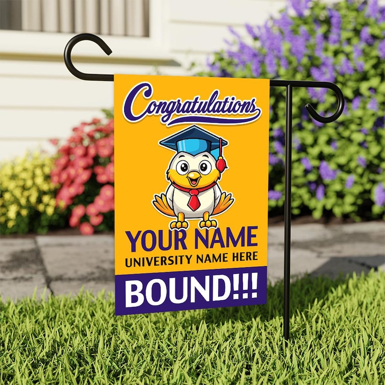 Personalized College Bound Garden Flag, Double Sided Future Graduate Custom Decor, University Bound Yard Sign, Class of 2025 Graduation Flag