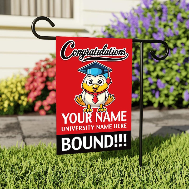 Personalized College Bound Garden Flag, Double Sided Future Graduate Custom Decor, University Bound Yard Sign, Class of 2025 Graduation Flag