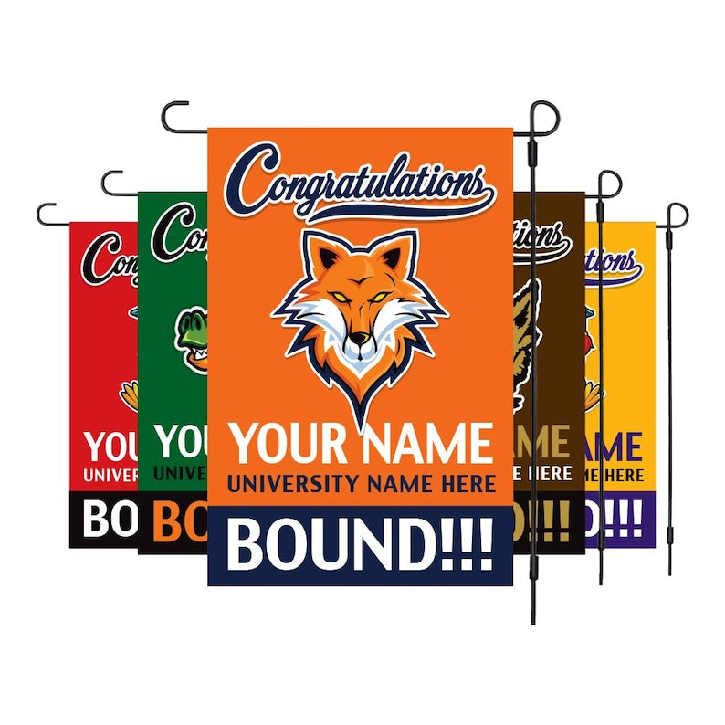 Personalized College Bound Garden Flag, Double Sided Future Graduate Custom Decor, University Bound Yard Sign, Class of 2025 Graduation Flag