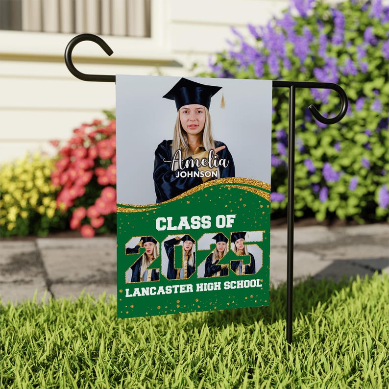Personalized Graduation Garden Flag with Photo, Double Sided, Custom Name & School, Graduation Decoration 2025 Yard Sign, Class of 2025 Flag