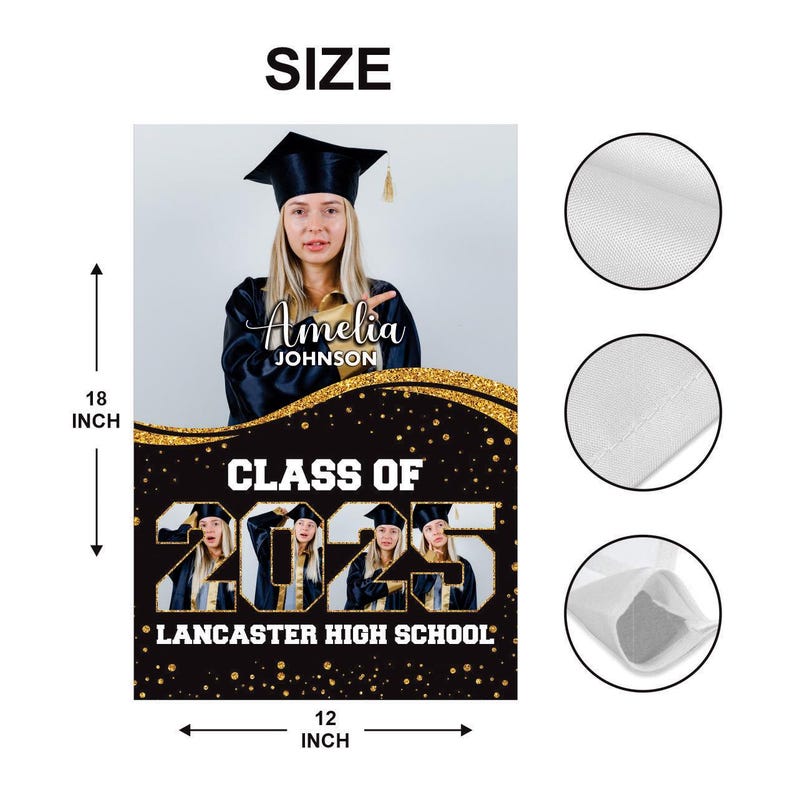 Personalized Graduation Garden Flag with Photo, Double Sided, Custom Name & School, Graduation Decoration 2025 Yard Sign, Class of 2025 Flag