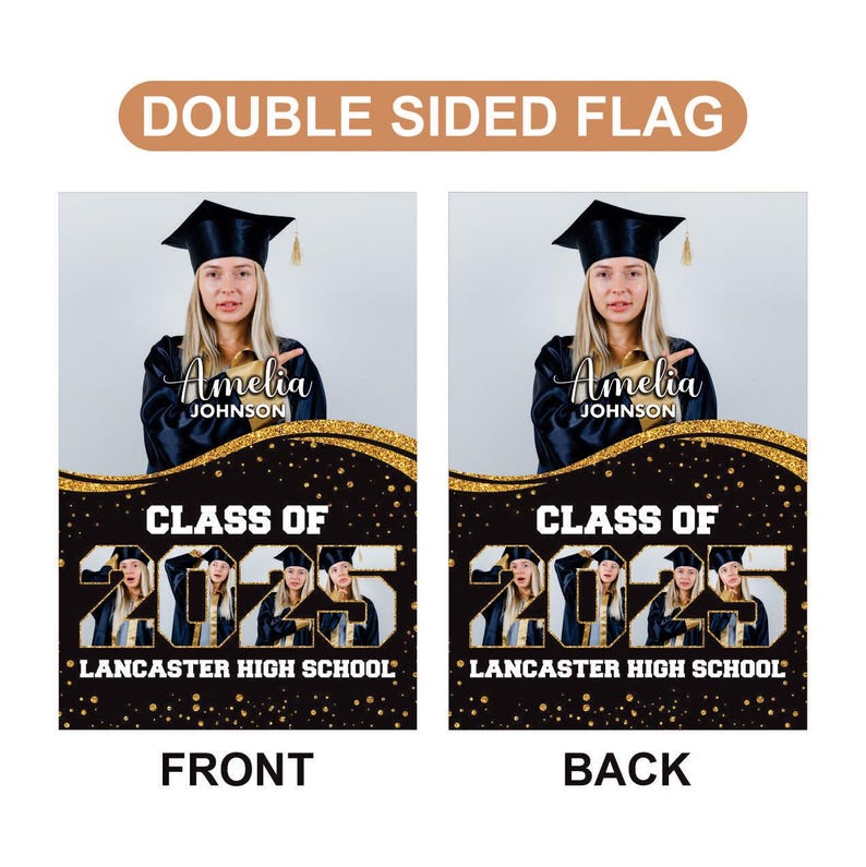 Personalized Graduation Garden Flag with Photo, Double Sided, Custom Name & School, Graduation Decoration 2025 Yard Sign, Class of 2025 Flag