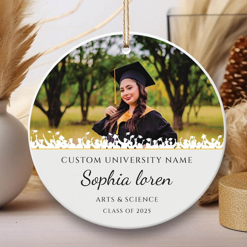 Personalized Graduation Ornament, Graduate Ceramic Keepsake, Class of 2025 Gift, Congrats Ornament, Graduation Cap Decor, Senior Gift Idea