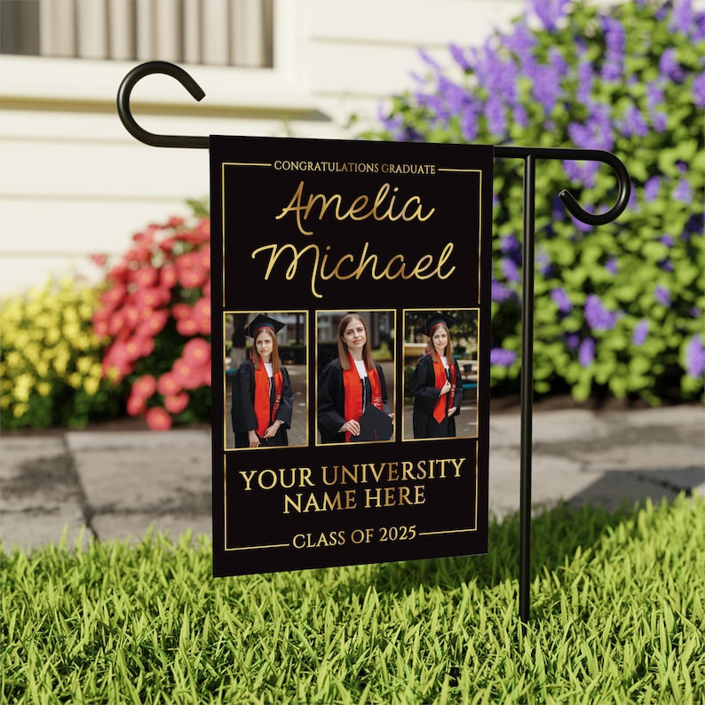 Personalized College Graduation Garden Flag, Double Sided Custom School, University Logo, Class of 2025 Yard Sign, Graduate Celebration Flag