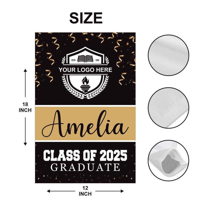 Personalized College Graduation Garden Flag, Double Sided Custom School, University Logo, Class of 2025 Yard Sign, Graduate Celebration Flag