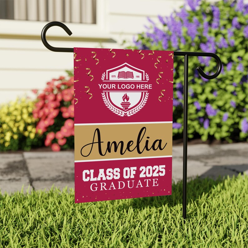 Personalized College Graduation Garden Flag, Double Sided Custom School, University Logo, Class of 2025 Yard Sign, Graduate Celebration Flag