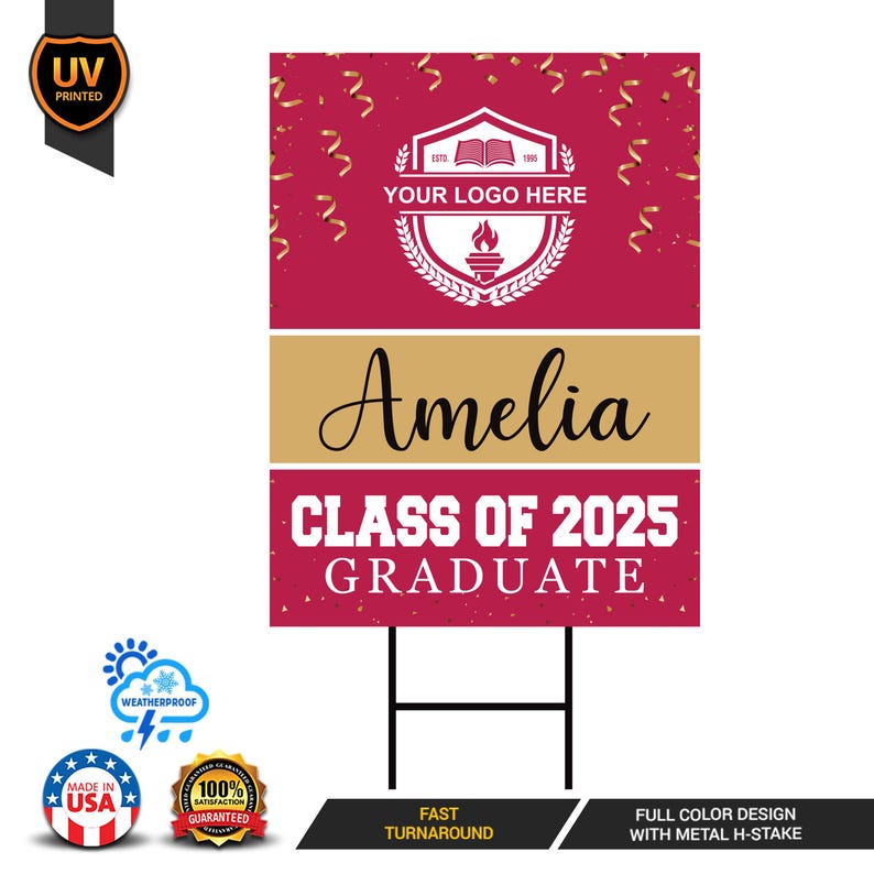Personalized Graduation Senior Yard Sign 2025, Senior Grad Sign, Class of 2025, Custom Graduation 2025 Yard Sign with Metal H-Stake