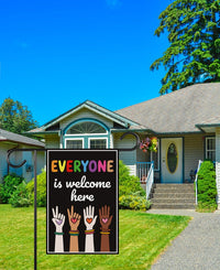 Everyone Is Welcome Here Garden Flag, 12x18 Inch Double Sided, Resist Hate Flag, Anti-Trump Flag, Resist Racism Flag, Resist Fascism Flag