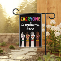Everyone Is Welcome Here Garden Flag, 12x18 Inch Double Sided, Resist Hate Flag, Anti-Trump Flag, Resist Racism Flag, Resist Fascism Flag