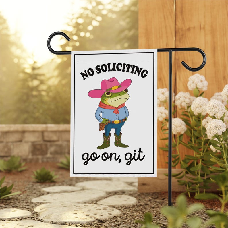 No Soliciting Garden Flag, 12x18 Inch Double Sided, Funny No Soliciting Flag, Go Away Flag, No Solicitors Flag, Frog No Soliciting Flag