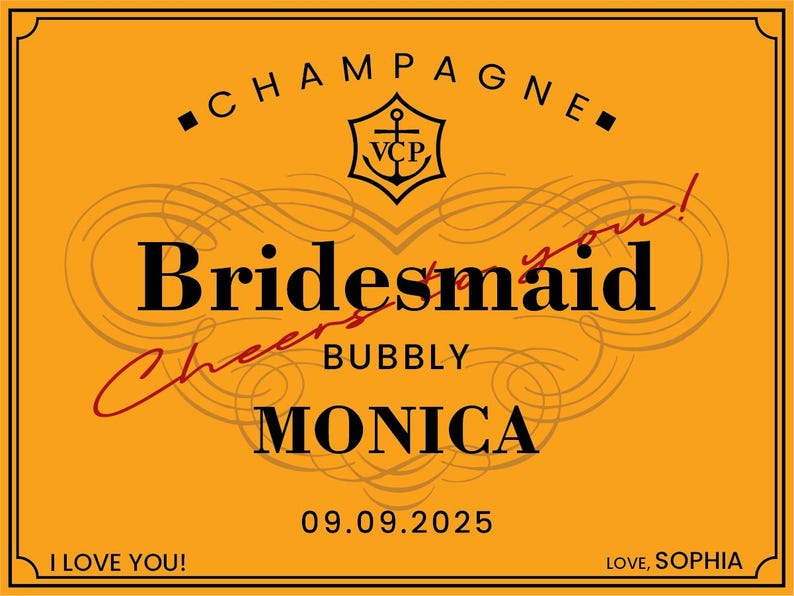 Custom Veuve Clicquot Champagne Label, Engagement Gift, Bachelorette Favor, Bridal Shower Wine Sticker, Bridesmaid Proposal, Wedding Decor