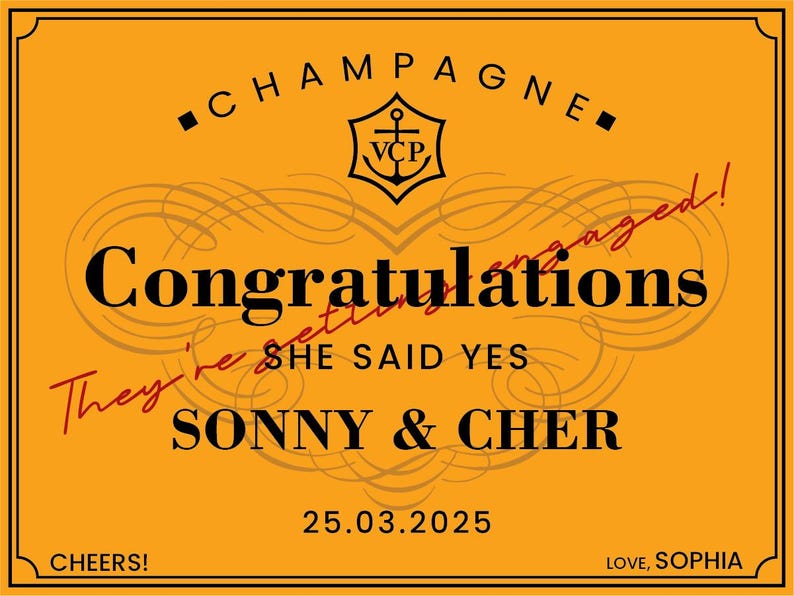 Custom Veuve Clicquot Champagne Label, Engagement Gift, Bachelorette Favor, Bridal Shower Wine Sticker, Bridesmaid Proposal, Wedding Decor