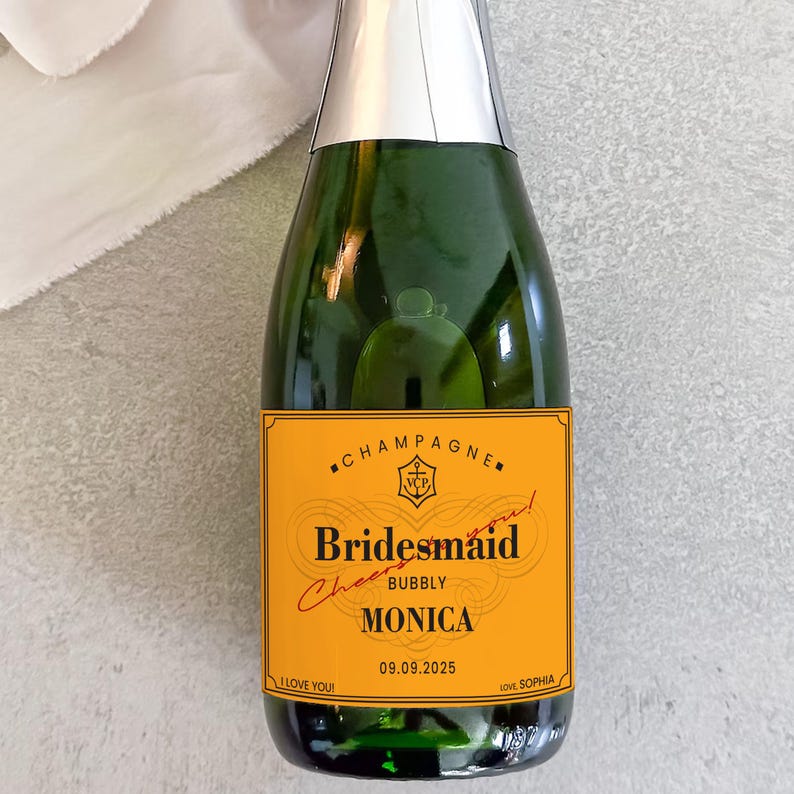Custom Veuve Clicquot Champagne Label, Engagement Gift, Bachelorette Favor, Bridal Shower Wine Sticker, Bridesmaid Proposal, Wedding Decor
