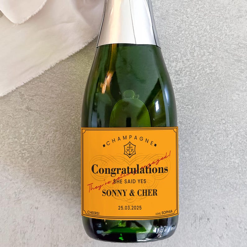 Custom Veuve Clicquot Champagne Label, Engagement Gift, Bachelorette Favor, Bridal Shower Wine Sticker, Bridesmaid Proposal, Wedding Decor