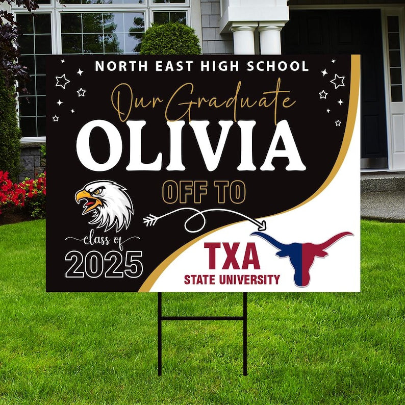 Personalized College Bound Yard Sign, College Logo Sign, Class of 2025 Custom Graduate College University Bound Yard Sign with Metal H-Stake