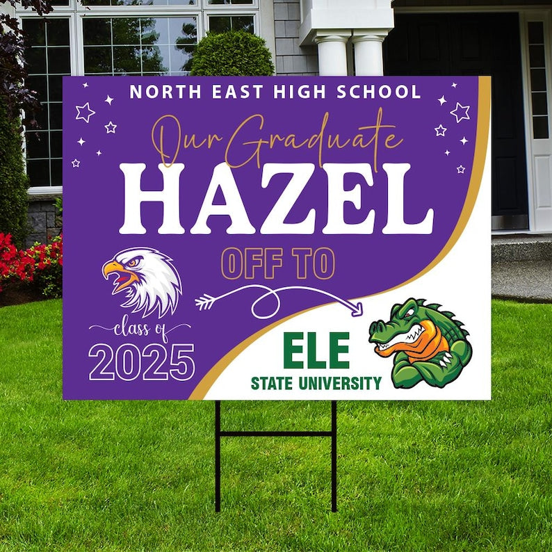 Personalized College Bound Yard Sign, College Logo Sign, Class of 2025 Custom Graduate College University Bound Yard Sign with Metal H-Stake