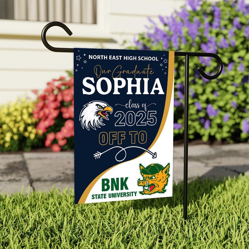 Personalized College Bound Garden Flag, Double Sided Future Graduate Custom Decor, University Bound Yard Sign, Class of 2025 Graduation Flag