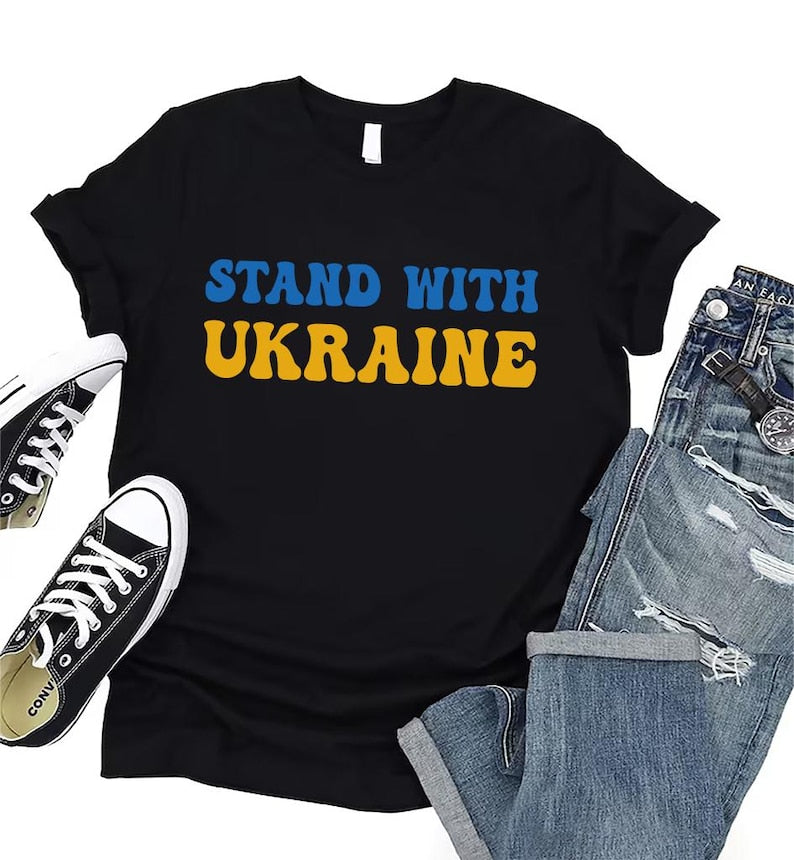 Stand With Ukraine Short Sleeve T-Shirt, Ukraine Support Outfit