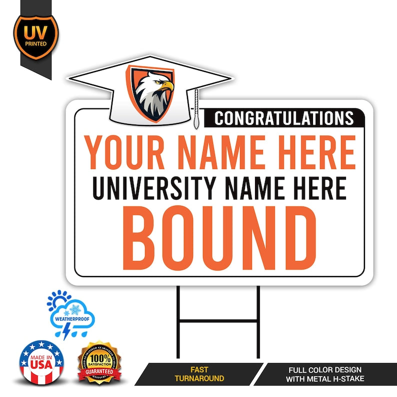 Personalized College Graduation Yard Sign 2025, College Logo Sign, Custom Graduate School College University Yard Sign with Metal H-Stake