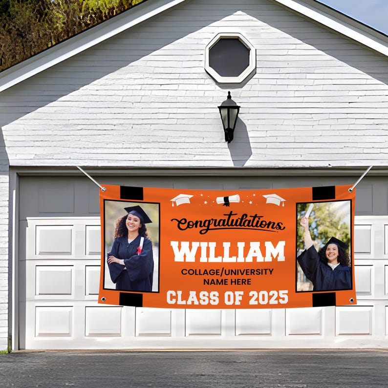 Graduation 2025 Personalized Banner Sign With Photo - 13 Oz Before After Memories Custom Class of 2025 Graduation Banner With Metal Grommets