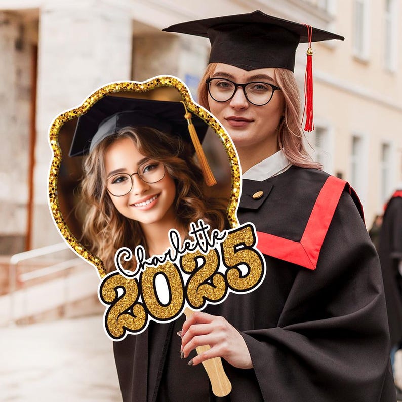 Custom Face Fans With Wooden Handle, Graduation Head, Grad Face Fans, Class of 2025 Head Fans, Graduation Faces on a Stick
