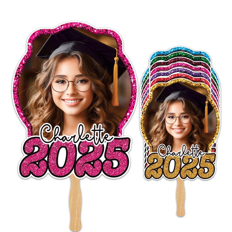 Custom Face Fans With Wooden Handle, Graduation Head, Grad Face Fans, Class of 2025 Head Fans, Graduation Faces on a Stick