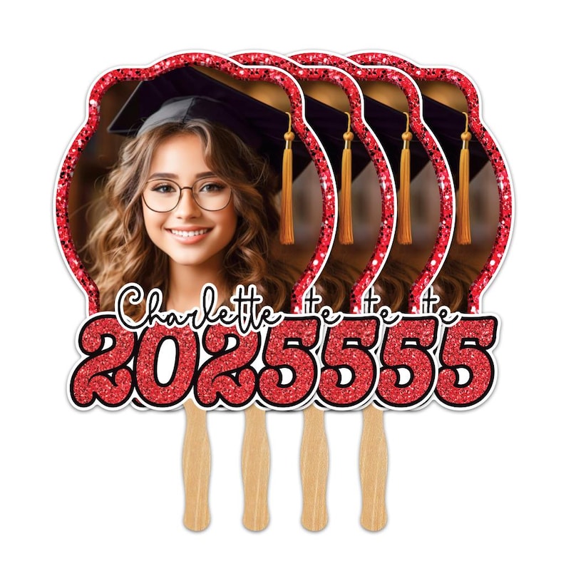 Custom Face Fans With Wooden Handle, Graduation Head, Grad Face Fans, Class of 2025 Head Fans, Graduation Faces on a Stick