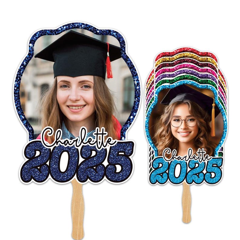 Custom Face Fans With Wooden Handle, Graduation Head, Grad Face Fans, Class of 2025 Head Fans, Graduation Faces on a Stick
