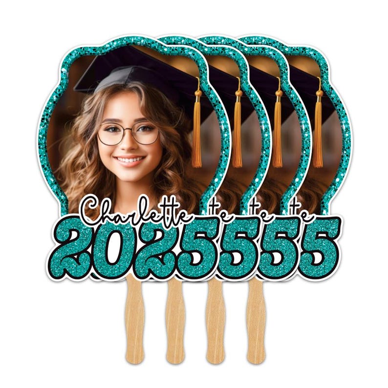 Custom Face Fans With Wooden Handle, Graduation Head, Grad Face Fans, Class of 2025 Head Fans, Graduation Faces on a Stick