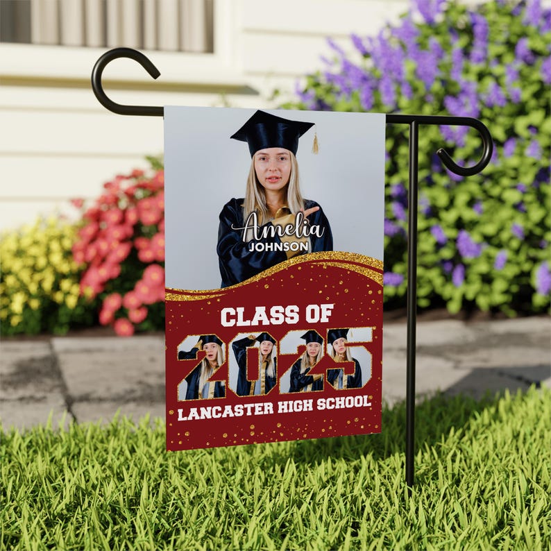Personalized Graduation Garden Flag with Photo, Double Sided, Custom Name & School, Graduation Decoration 2025 Yard Sign, Class of 2025 Flag