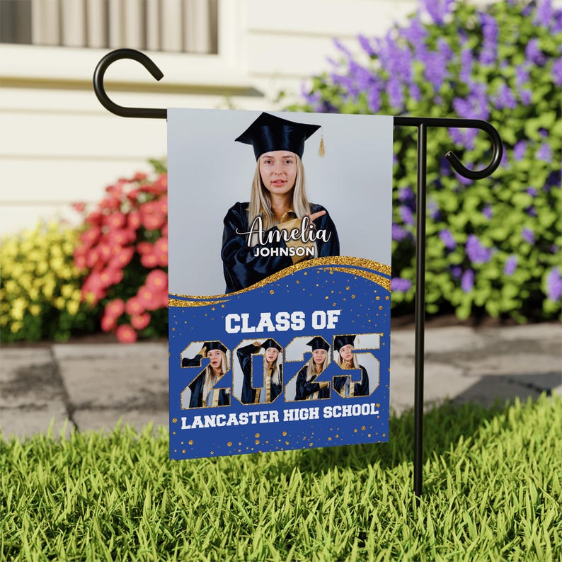 Personalized Graduation Garden Flag with Photo, Double Sided, Custom Name & School, Graduation Decoration 2025 Yard Sign, Class of 2025 Flag