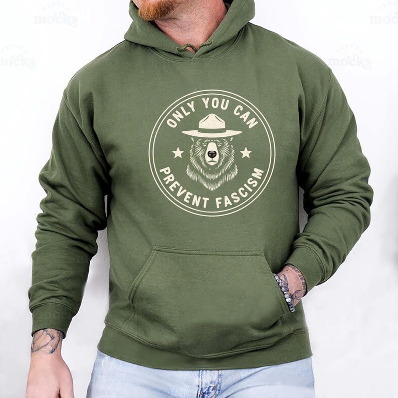 Bear Resist Fascism Hoodie, Parks Over Profit