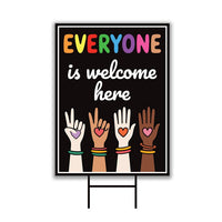 Everyone Is Welcome Here Yard Sign - Resist Hate Lawn Sign, Anti-Trump Sign, Resist Racism, Resist Fascism Yard Sign with Metal H-Stake