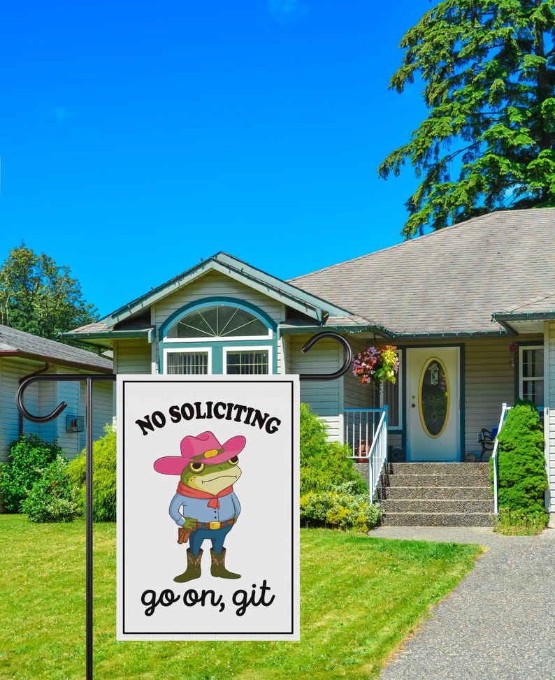 No Soliciting Garden Flag, 12x18 Inch Double Sided, Funny No Soliciting Flag, Go Away Flag, No Solicitors Flag, Frog No Soliciting Flag