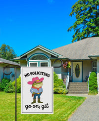 No Soliciting Garden Flag, 12x18 Inch Double Sided, Funny No Soliciting Flag, Go Away Flag, No Solicitors Flag, Frog No Soliciting Flag