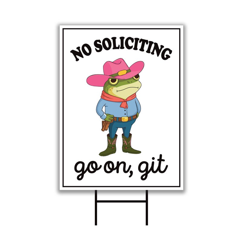 No Soliciting Yard Sign - Funny No Soliciting Lawn Sign, Go Away Sign, No Solicitors, Frog No Soliciting Yard Sign with Metal H-Stake