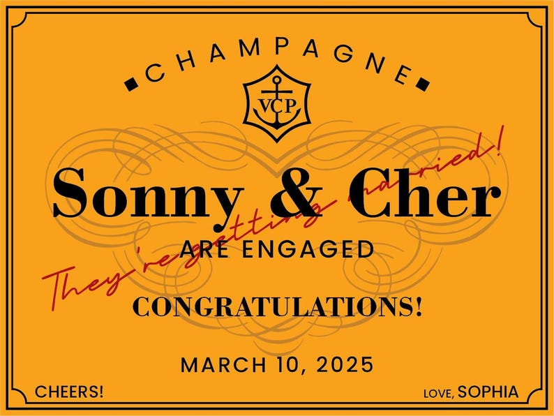 Custom Veuve Clicquot Champagne Label, Engagement Gift, Bachelorette Favor, Bridal Shower Wine Sticker, Bridesmaid Proposal, Wedding Decor