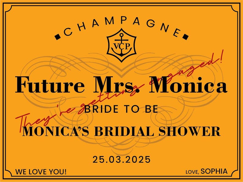 Custom Veuve Clicquot Champagne Label, Engagement Gift, Bachelorette Favor, Bridal Shower Wine Sticker, Bridesmaid Proposal, Wedding Decor