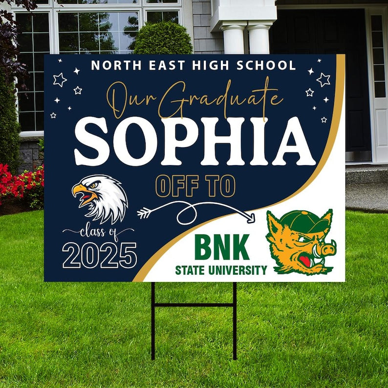 Personalized College Bound Yard Sign, College Logo Sign, Class of 2025 Custom Graduate College University Bound Yard Sign with Metal H-Stake
