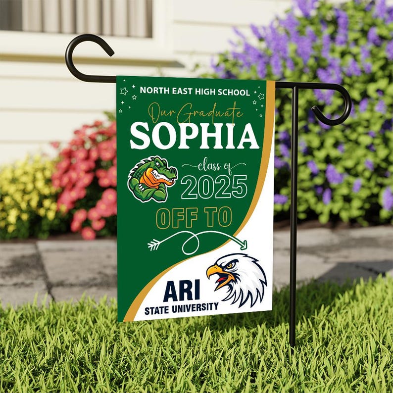 Personalized College Bound Garden Flag, Double Sided Future Graduate Custom Decor, University Bound Yard Sign, Class of 2025 Graduation Flag