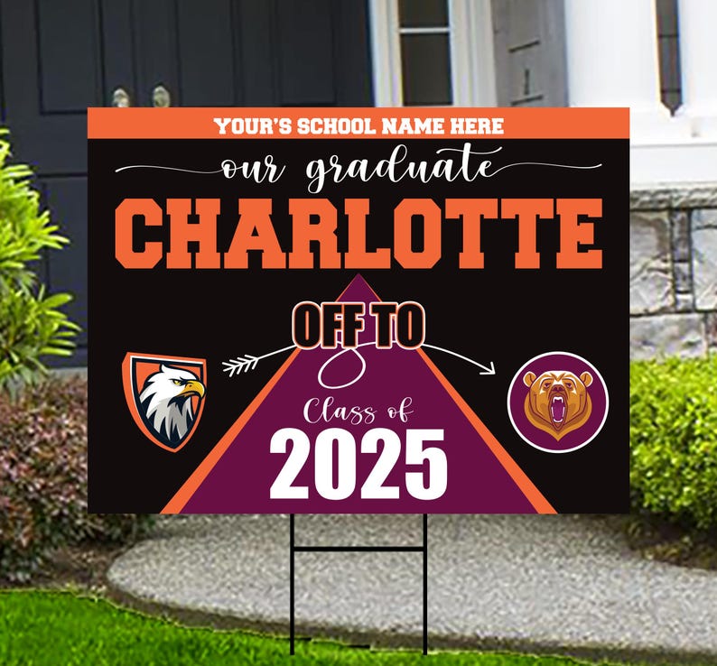 Personalized College Bound Yard Sign, College Logo Sign, Class of 2025 Custom Graduate College University Bound Yard Sign with Metal H-Stake
