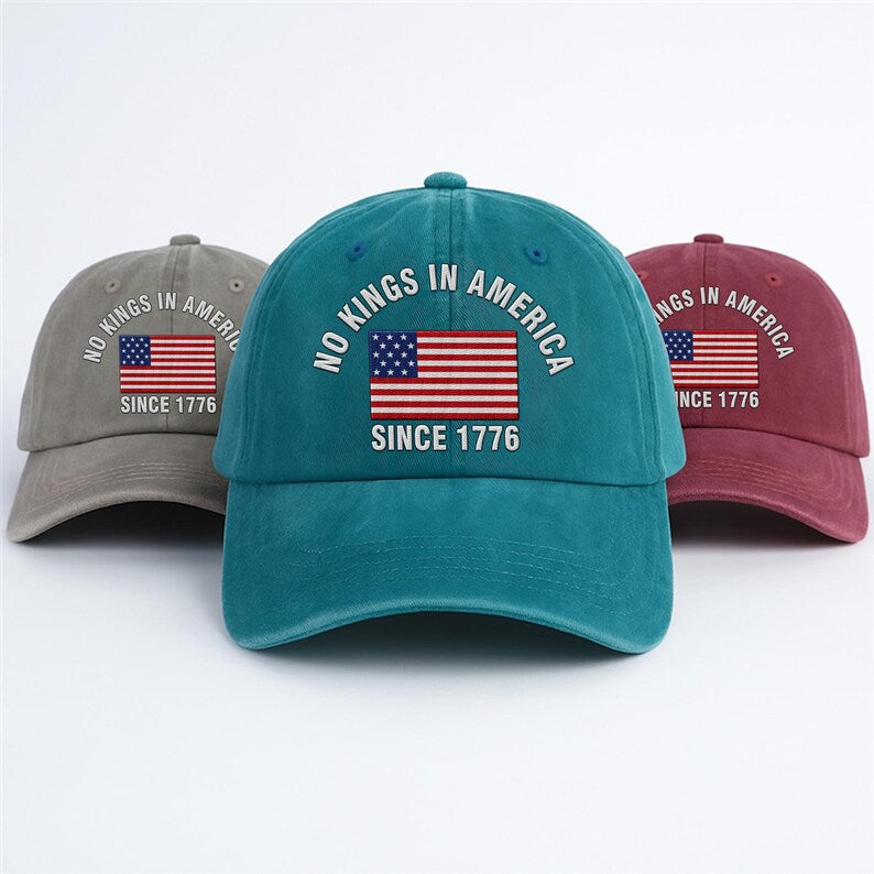 No Kings In America Embroidered Hat, Hat Gift For Anti MAGA, Anti-Trump Hat