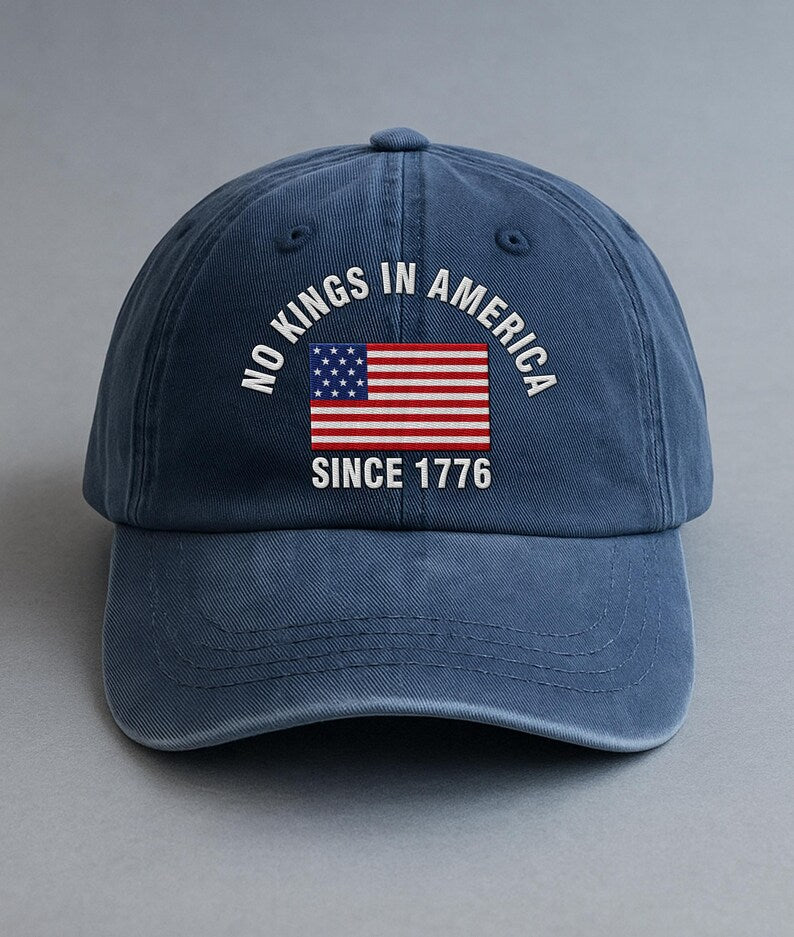No Kings In America Embroidered Hat, Hat Gift For Anti MAGA, Anti-Trump Hat