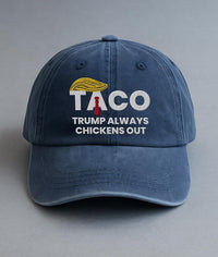 Taco Trump Always Chickens Out Embroidered Hat, Gift For Anti MAGA, Anti-Trump Hat