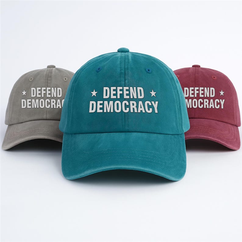 Defend Democracy Embroidered Hat, Anti Trump Cap, Protest Against Dictatorship
