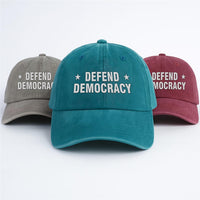 Defend Democracy Embroidered Hat, Anti Trump Cap, Protest Against Dictatorship