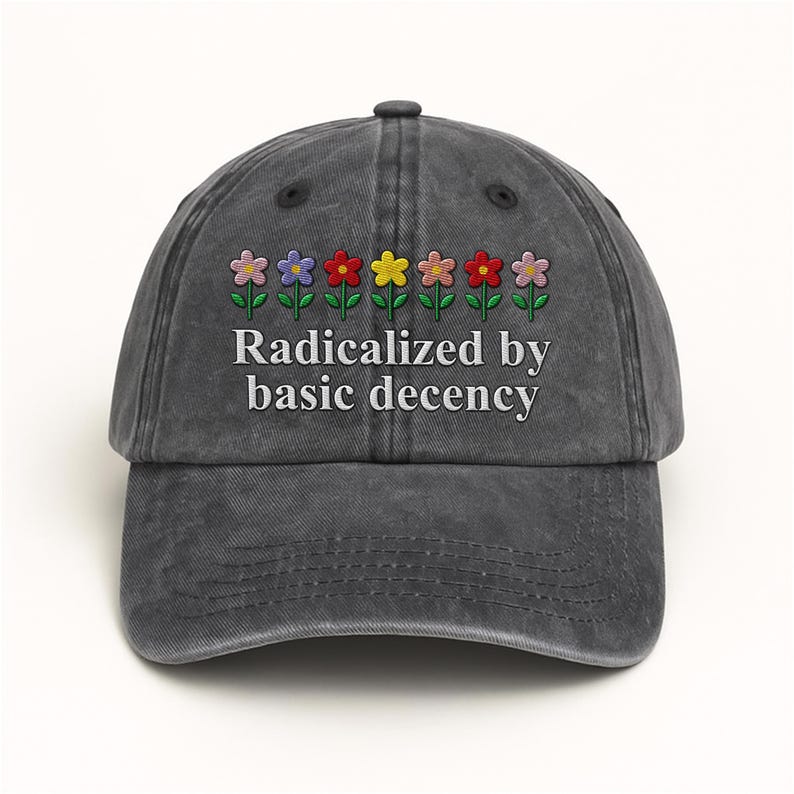 Radicalized By Basic Decency Embroidered Hat, Hat Gift For Anti MAGA, Anti-Trump Hat