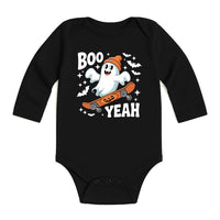 Boo Yeah Baby Bodysuit, Retro Ghost Baby Shirt, Halloween Toddler Sweatshirt - Skater Themed Outfit, Cute Spooky Fall Baby Clothes